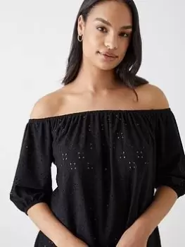 Image of Dorothy Perkins Broderie Bardot Top - Black, Size S, Women