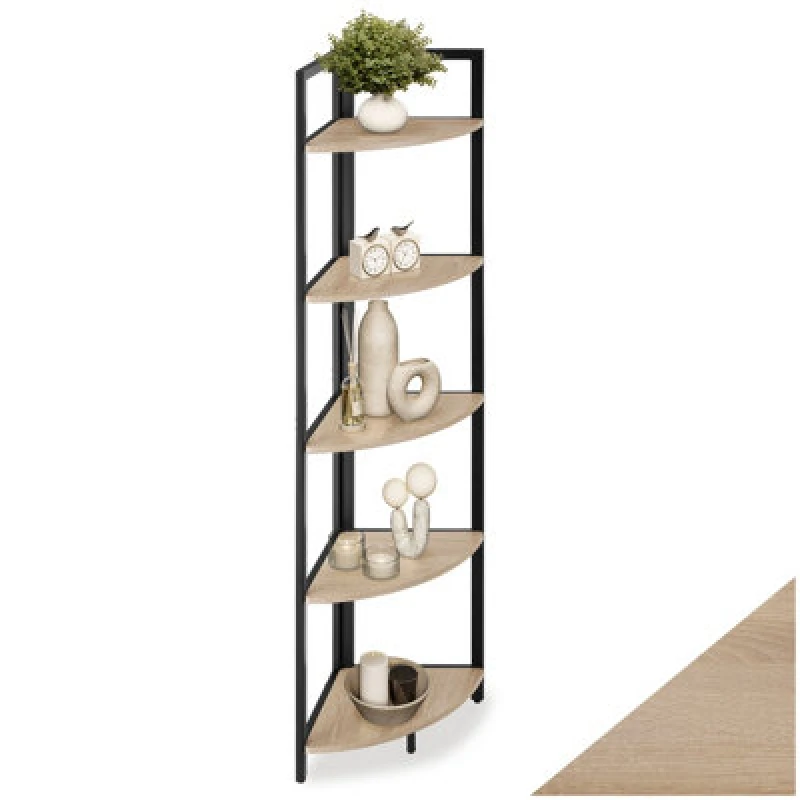 Image of Tectake Corner Shelf Castlebar - 5 Tier Shelving Unit - Industrial Wood Light, Oak Sonoma