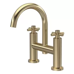 Image of Hudson Reed Tec Crosshead Bath Filler Tap Pillar Mounted - Brushed Brass