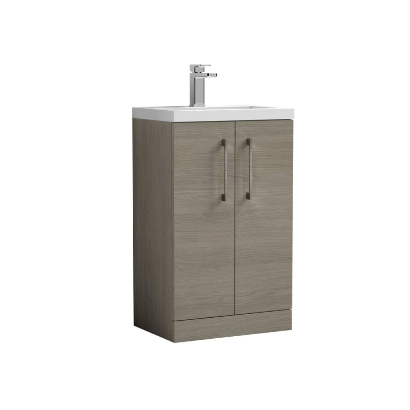 Image of Balterley Bathroom Vanity Basin Unit, Brushed Pewter Handles, 500mm, Mid Oak in Brown Brown Unisex