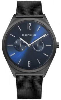 Image of Bering Ultra Slim Black Steel Mesh Bracelet Blue Dial Watch