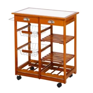 Image of Homcom Wooden Kitchen Trolley Cart Drawers, 3 Shelves