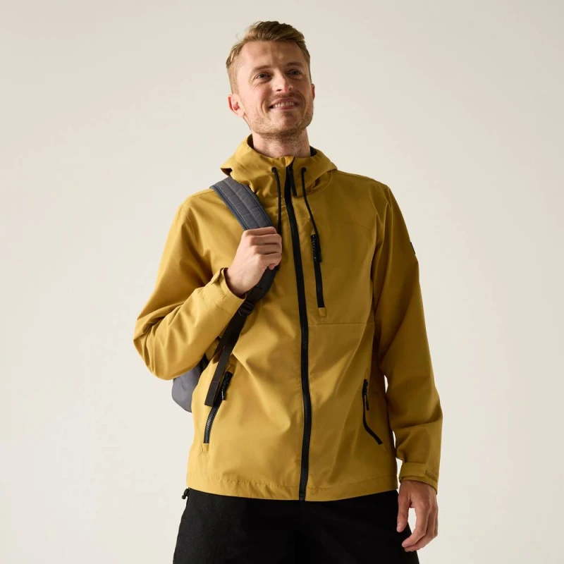 Image of Regatta Mens Frankie Lighweight Hooded Waterproof Jacket in Mustard Size: Medium Mustard Male M