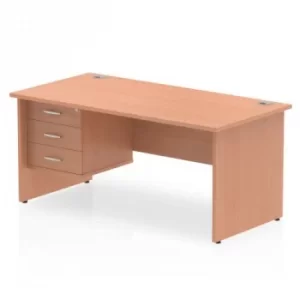 Image of Impulse 1600 Rectangle Panel End Leg Desk Beech 1 x 3 Drawer Fixed Ped
