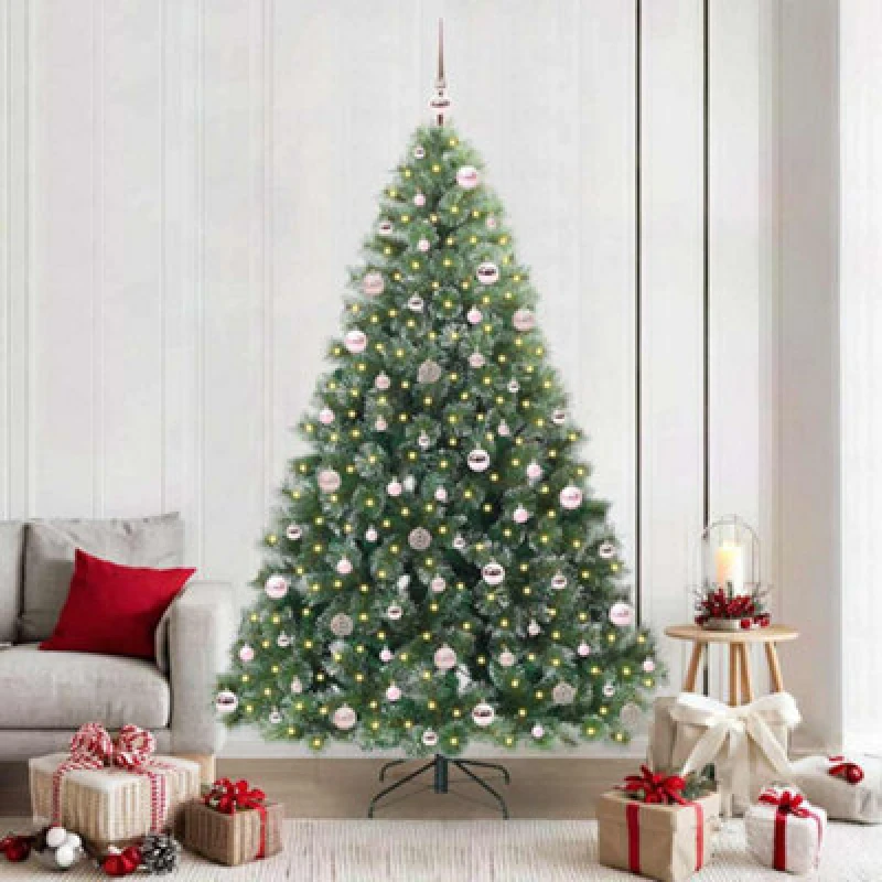 Image of vidaXL Artificial Christmas Tree with 300 LEDs, Pink Balls Green 210cm PE and PVC, Green 3397863
