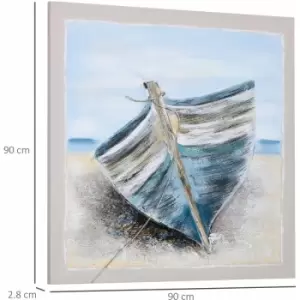 Image of Hand-Painted Wall Art, Canvas Painting Artwork Beach Boat - Homcom