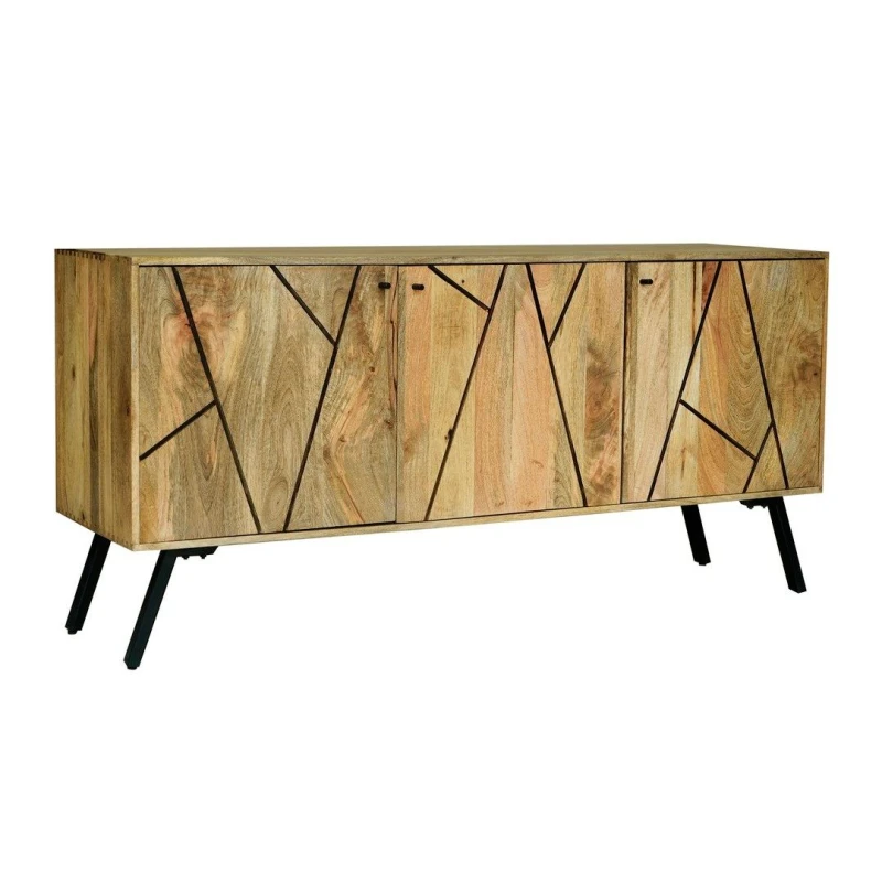 Image of Jaipur Furniture Ltd Amar 3 Door Sideboard - Iron Base - Mango Wood/Iron - L45 x W162 x H76cm - Light Finish - Assembly Required in Brown Brown Unise