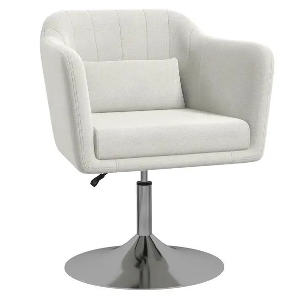 Image of HOMCOM Retro Linen Swivel Tub Chair with Steel Frame Cushion Wide Seat Cream
