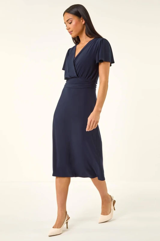 Image of Roman Womens Petite Crossover Stretch Dress in Navy Size: 16 Navy Female 16