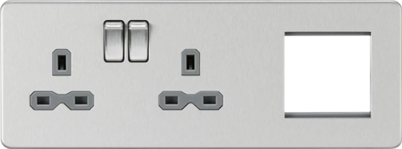 Image of KnightsBridge Screwless 13A 2G DP Socket + 2G Modular Plate - Brushed Chrome, Grey Insert SFR192LBCG