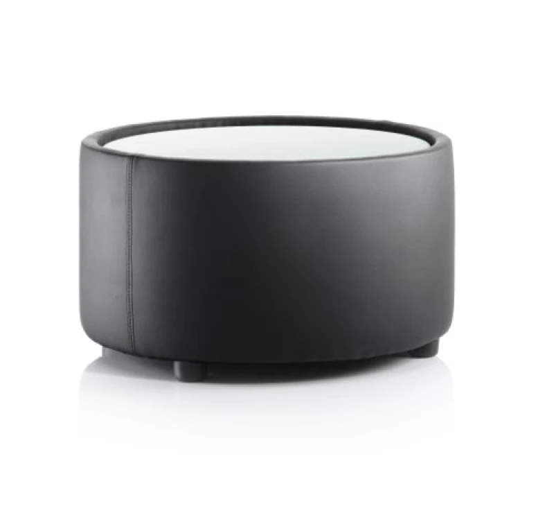 Image of Neo Neo Round Table Black Leather with Glass Top NEOTABLEBLKLGT
