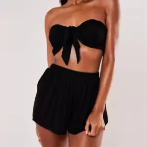 Image of Missguided Cheesecloth Tie Bandeau Top Short Set - Black