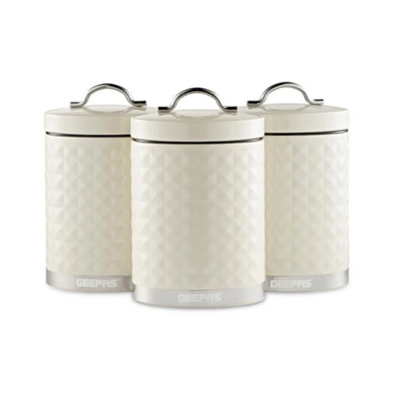 Image of Geepas 3 Piece Tea Coffee Sugar Canisters Set 1.3L Containers, Cream
