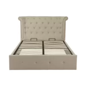 Image of Upholstered Wingback Diamond Buttoned Ottoman Storage Bed