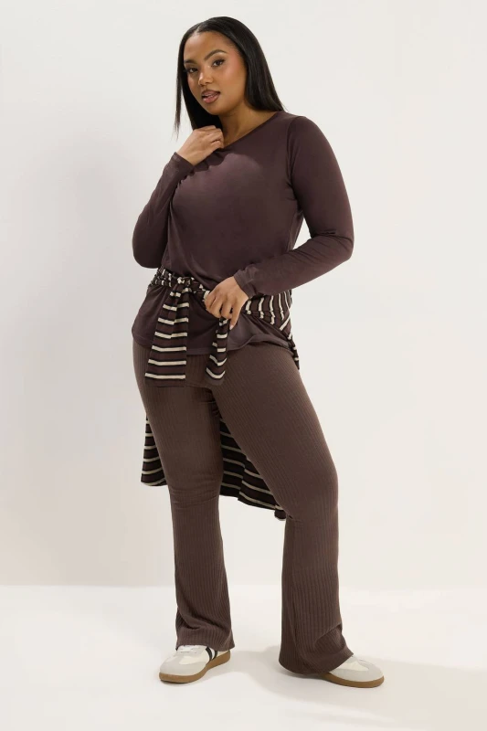 Image of Yours Womens Ribbed Flare Leggings in Chocolate Size: 18 Chocolate Female 18