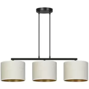 Image of Emibig Hilde Black Bar Pendant Ceiling Light with White Fabric Shades, 3x E27