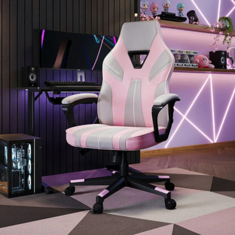 Image of X Rocker Tempest Ergonomic PC Office Gaming Chair - Grey / Pink 2025234
