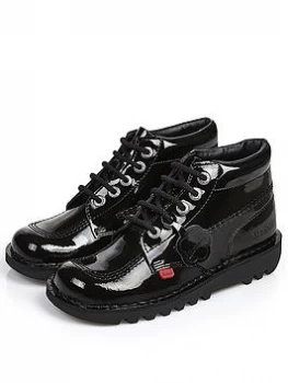 Image of Kickers Kick Hi Patent School Shoes - Black, Size 1 Older