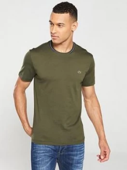 Image of Lacoste Sportswear Tipped Crew T-Shirt - Khaki, Green, Size 5, Men