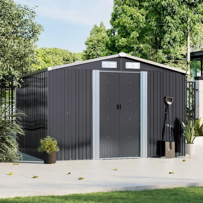 Image of Breeins Outdoor 8x8fts Metal Storage Shed Charcoal Black L