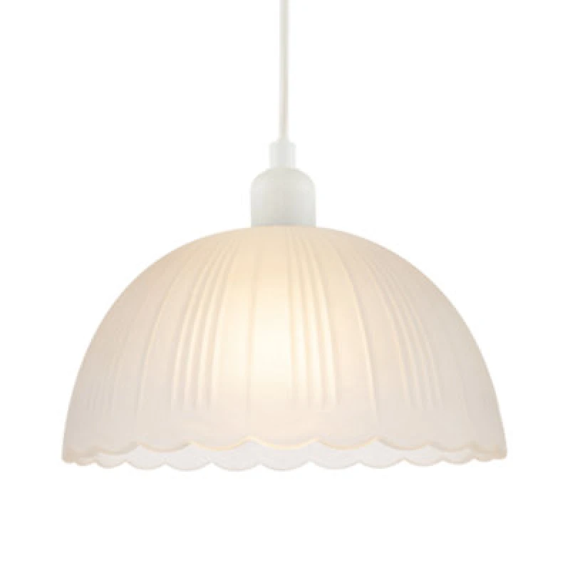 Image of Happy Homewares Classic Frosted White Pendant Shade With Fluted Edge And Etched Lines