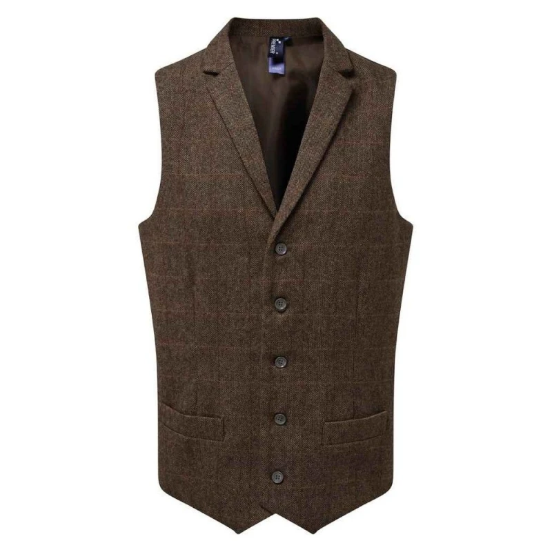 Image of Premier Premier Men Herringbone Waistcoat in Brown Size: X-Small Brown XS Male 5063425856466