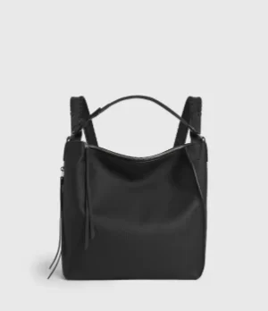 Image of AllSaints Womens Leather Kita Small Backpack, Black, Size: 29x30x11cm