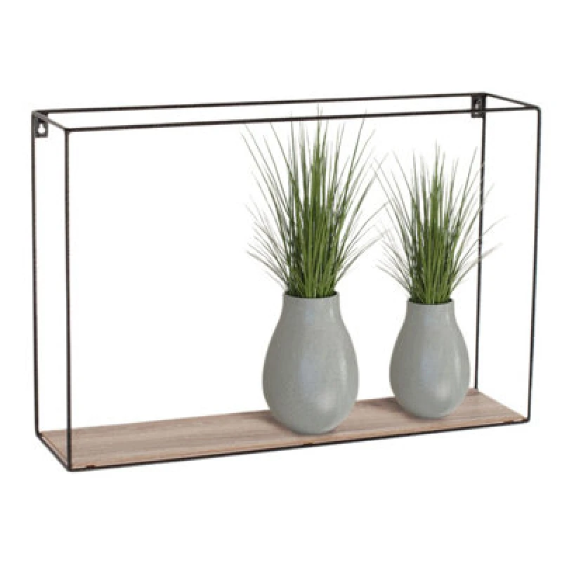 Image of Core Products Loft Rectangular Display Wall Shelf - Black Metal And Wood Effect