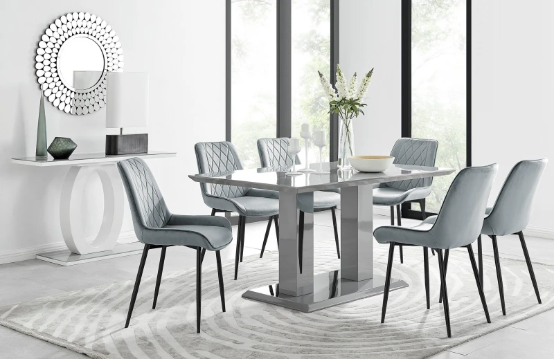 Image of FurnitureboxUK FurnitureboxUK Imperia 6 Grey Dining Table and 6 Pesaro Black Leg Chairs Grey One Size Unisex 5056542641275