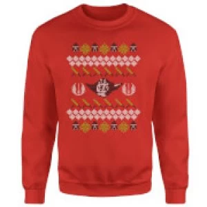 Image of Star Wars Yoda Sabre Knit Red Christmas Sweatshirt - M - Red