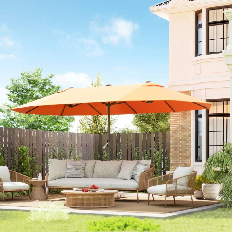 Image of Outsunny Sun Umbrella Canopy Double-sided Crank Sun Shade 4.6M Orange 84D-030V01OG