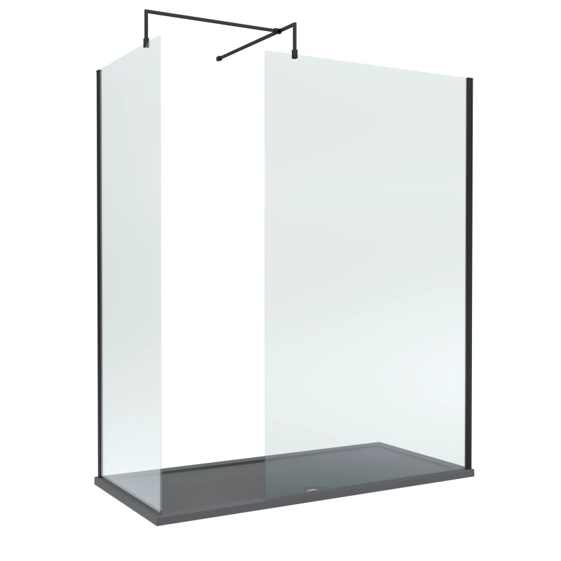 Image of Balterley 8mm Glass Wetroom Screens Black & Slate Grey Tray 1700 x 700mm Black Unisex
