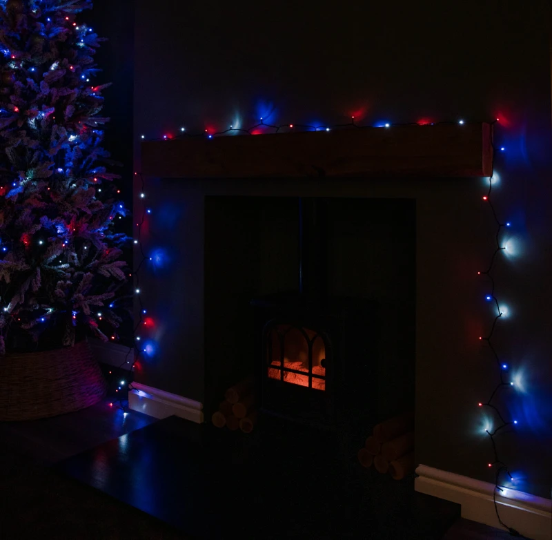 Image of 57.5m 720 LED SupaBrights Multi-Action Christmas String Lights with Timer in Blue, Red & White