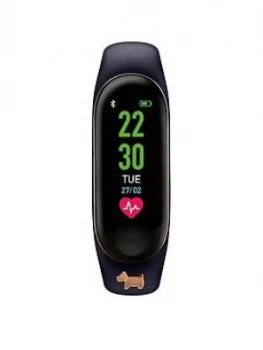 Image of Radley Activity Tracker With Rose Gold Dog Charm And Navy Silicone Strap Ladies Watch