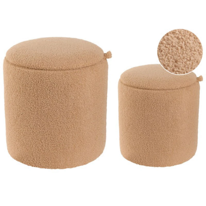 Image of Beliani Set Of 2 Storage Pouffes Berea Boucle Light Brown