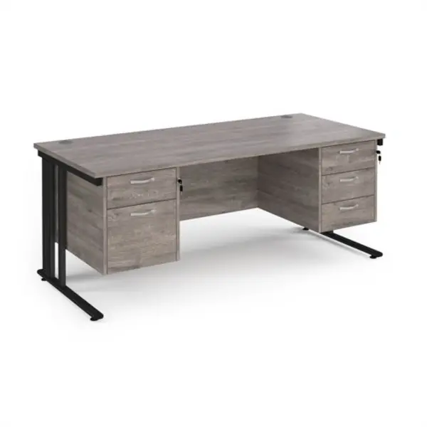 Image of Maestro 25 straight desk 1800mm x 800mm with 2 and 3 drawer pedestals - Black cable managed leg frame, grey oak top
