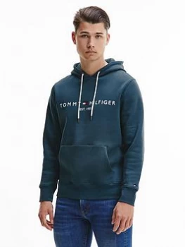 Image of Tommy Hilfiger Logo Overhead Hoodie - Mystic Lake , Mystic Lake, Size 2XL, Men