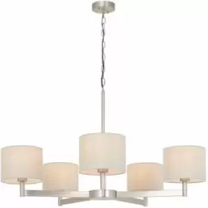 Image of Matt Nickel Multi Arm Ceiling Pendant Light & Taupe Shades 5 Bulb Hanging