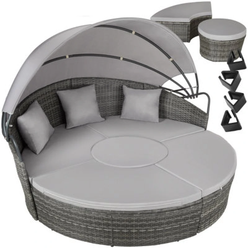 Image of Tectake Sun Lounger Santorini - Modular Garden Furniture Set With Shade Canopy - Grey