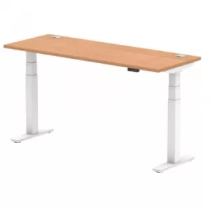 Image of Air 1600/600 Oak Height Adjustable Desk with Cable Ports with White Legs
