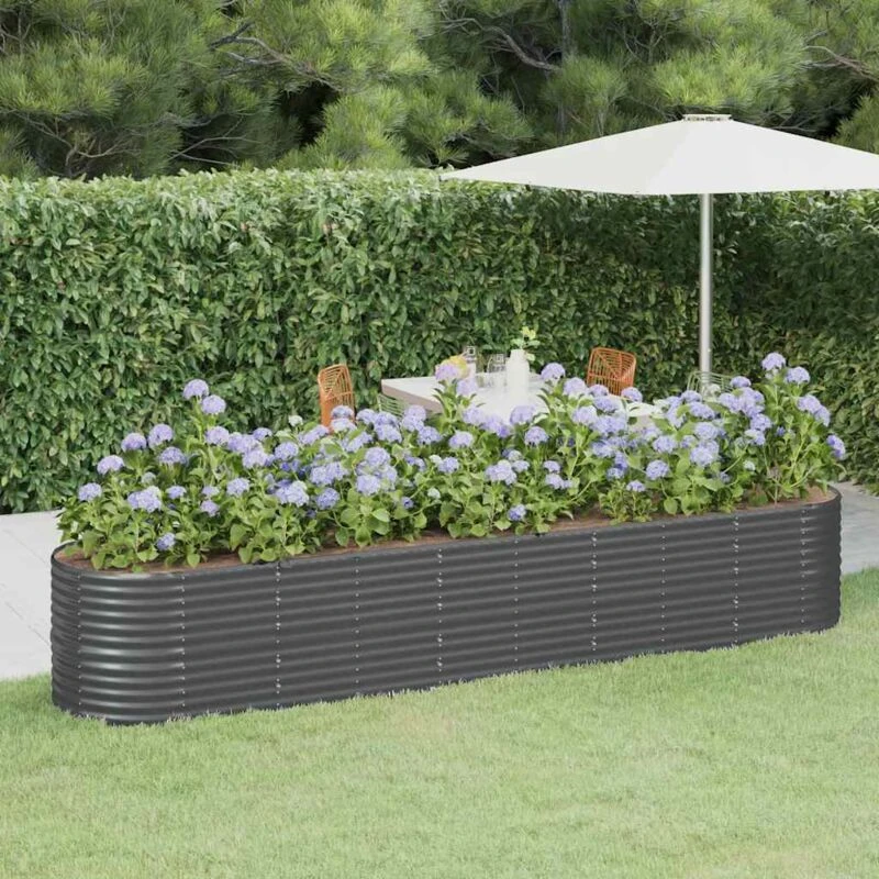 Image of vidaXL Garden Raised Bed Powder-coated Steel 368x80x68cm Anthracite, Grey 318966