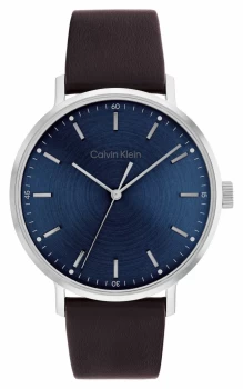 Image of Calvin Klein 25200052 Blue Dial Brown Leather Strap Watch
