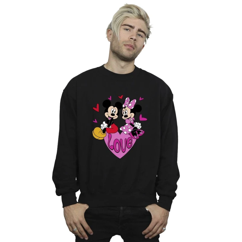 Image of Disney Men Love Mickey & Minnie Mouse Hearts Sweatshirt in Black Size: Small Black S Male 5063376317696