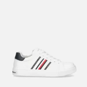 Image of Tommy Hilfiger Kids Low Cut Stripe Faux Leather Velcro Trainers - UK 1 Kids