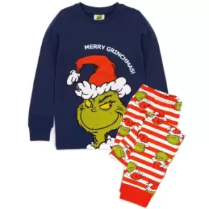 Image of The Grinch Childrens/Kids Fitted Christmas Pyjama Set (7-8 Years) (Blue/Green/White/Red)