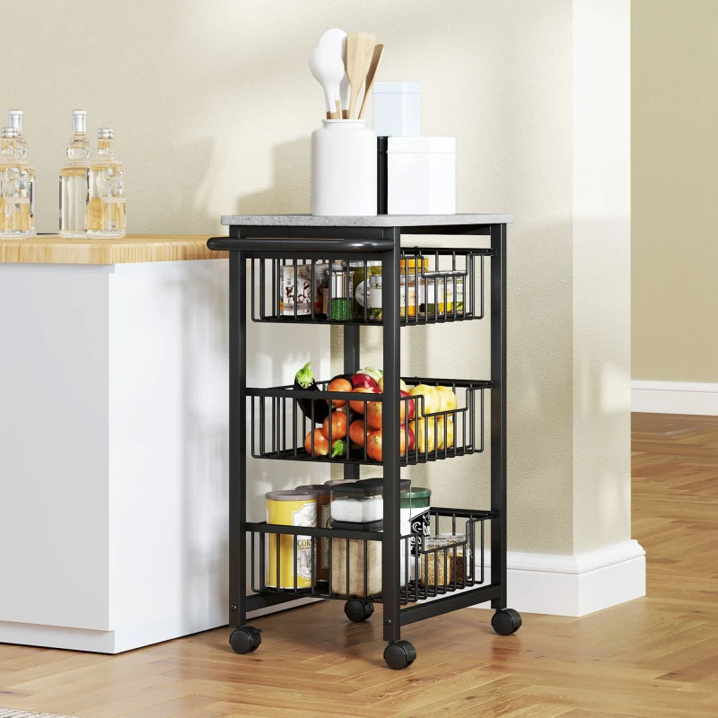Image of HOMCOM 4-Tier Kitchen Island on Wheels with 4 Pull-Out Baskets, Light Grey 801-379V01LG