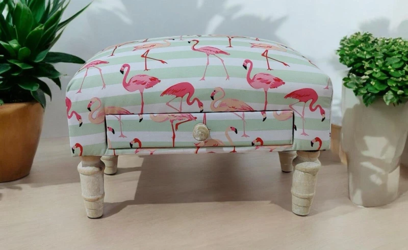 Image of Minster Flamingo Fabric Footstool With Drawer - L28 X W45 X H25 Cm