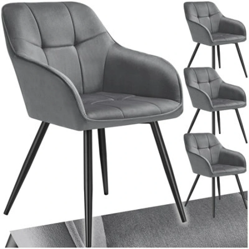 Image of Tectake Set Of 4 Dining Chair Marilyn - Velvet Look, Quilted Pattern - Grey/black