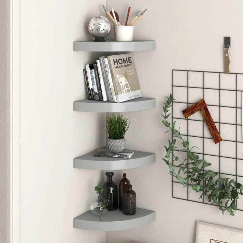 Image of VIDAXL Vidaxl - Floating Corner Shelves 4 pcs Grey 25x25x3.8cm mdf 8720286075340