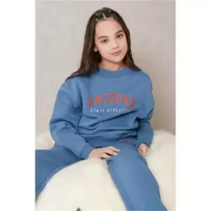 Image of I Saw It First Dusty Blue Girls Arizona Embroidered Heavyweight Fleeceback Sweatshirt - Blue